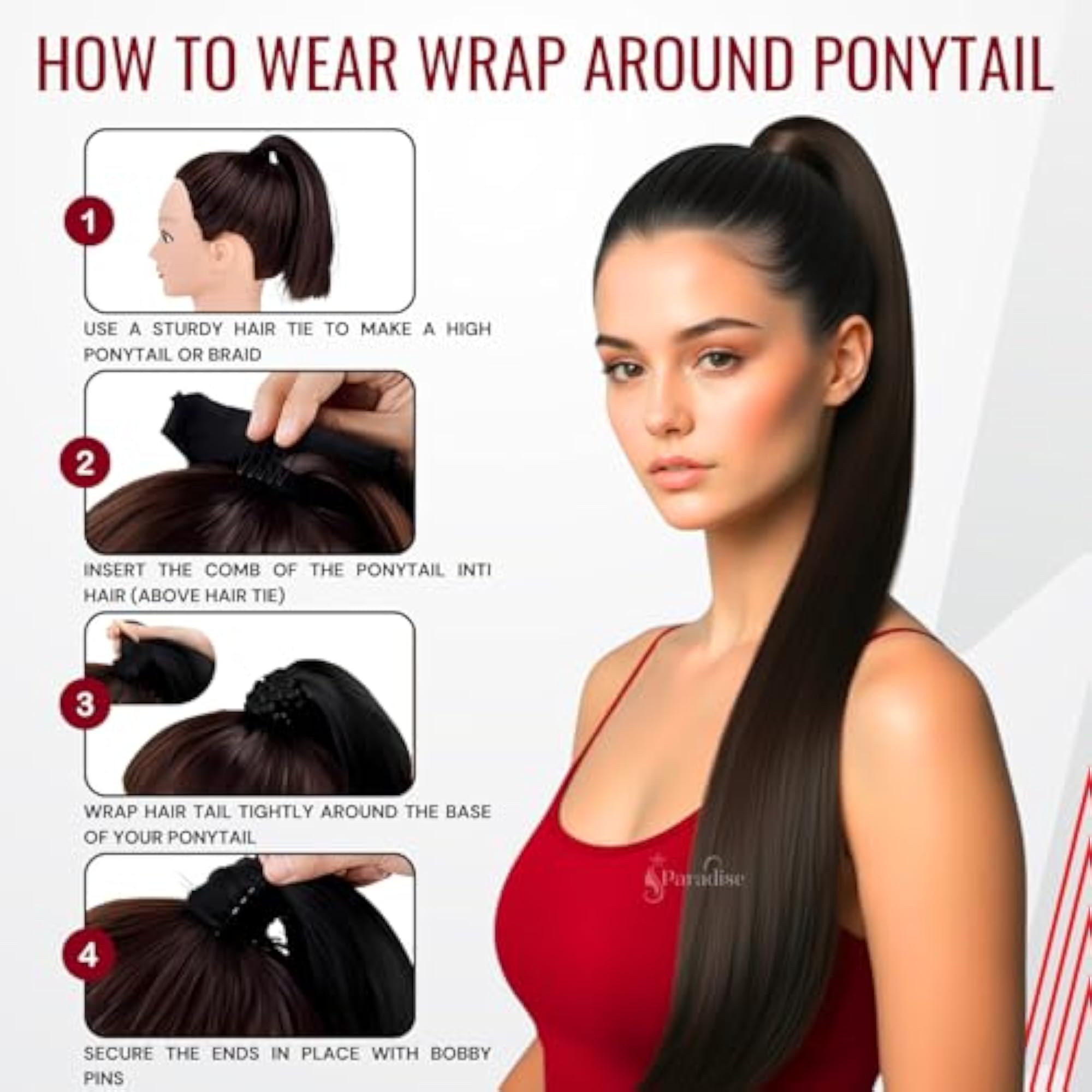 27 Inch Straight Wrap Around Ponytail Hair Extensions